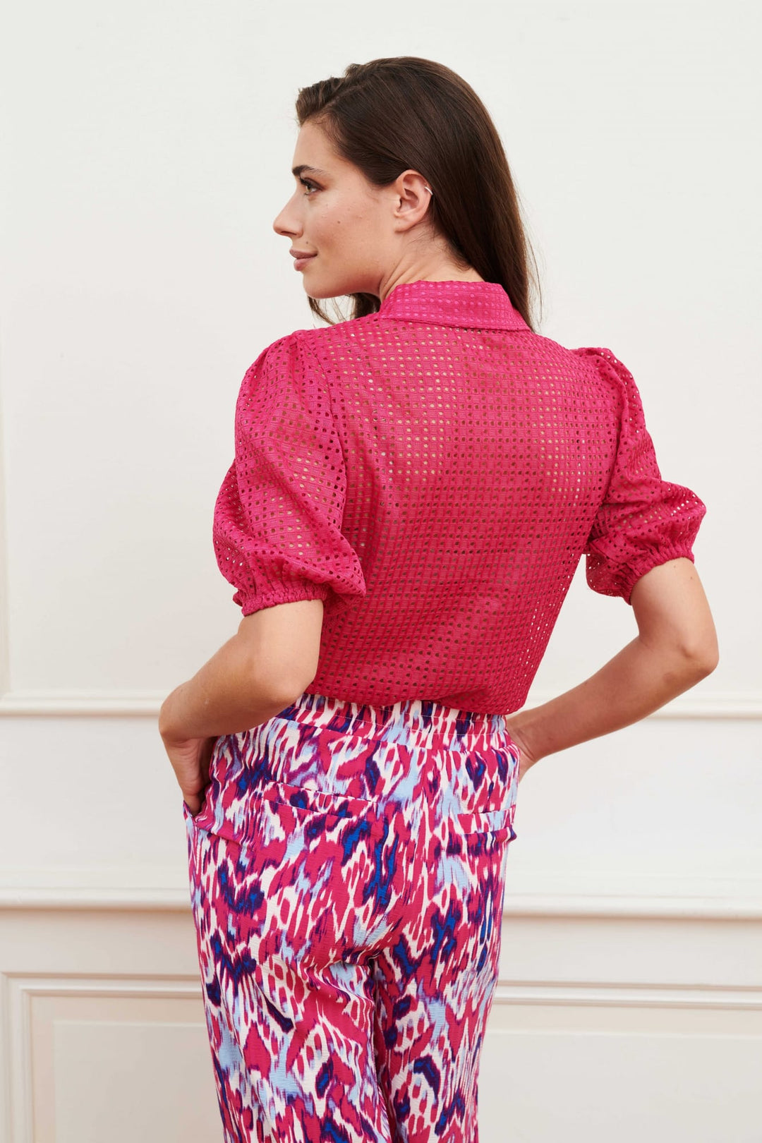 Lofty Manner PC36 - Trouser Maggie roze dessin – lange broek dames