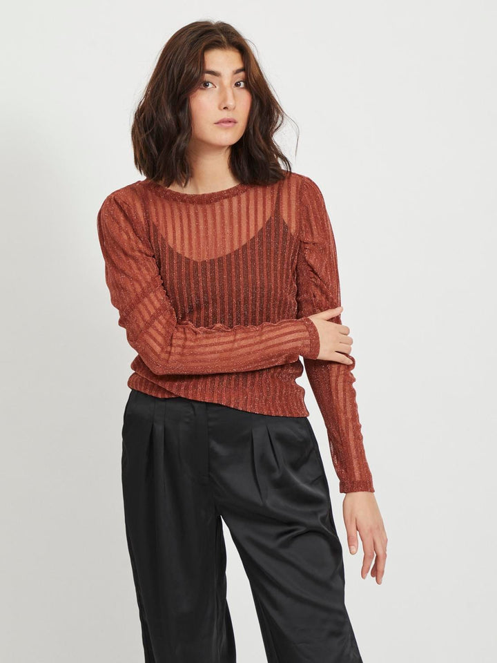 Vila VIKAMIZA L/S TOP roest – dames t-shirt l/m
