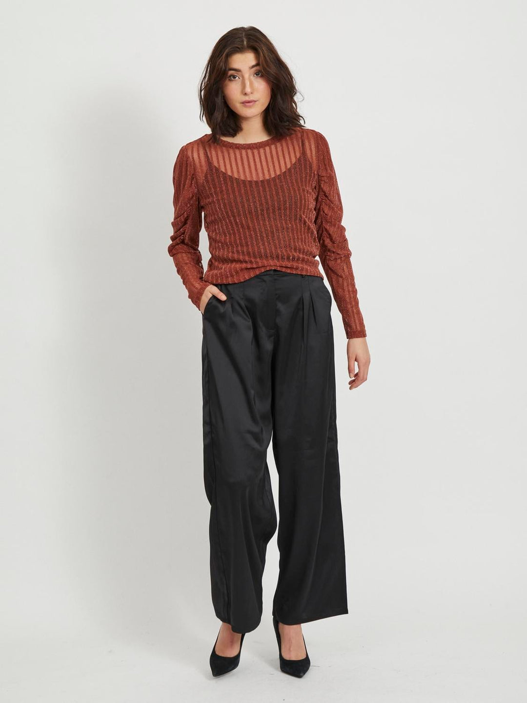Vila VIKAMIZA L/S TOP roest – dames t-shirt l/m