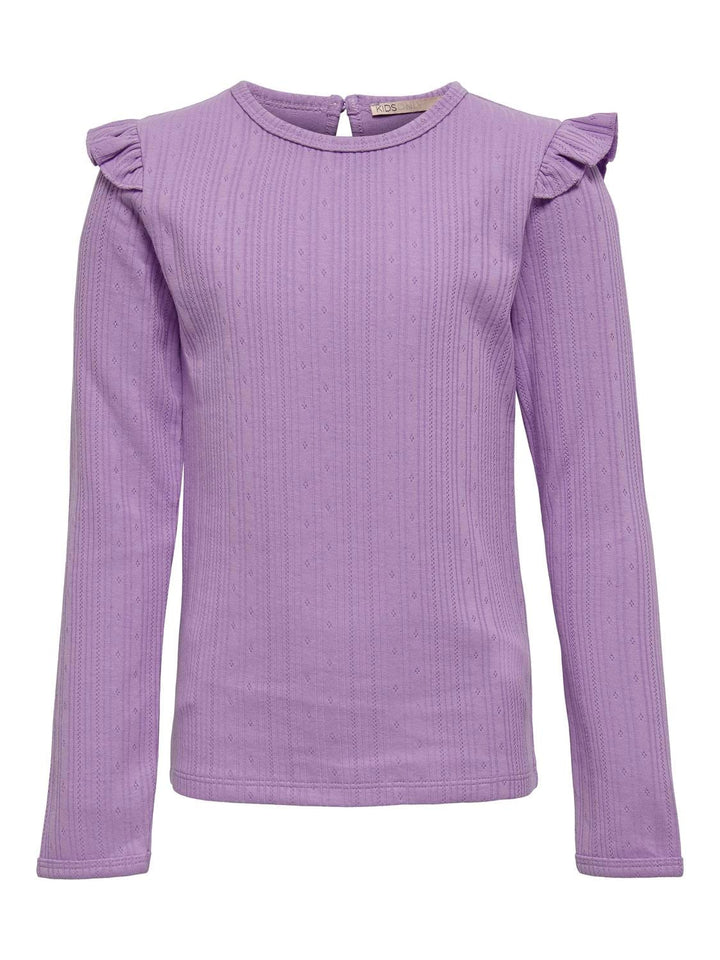 KIDS ONLY KOGMIMI LS FRILL TEE WVN – meisjes t-shirt lila