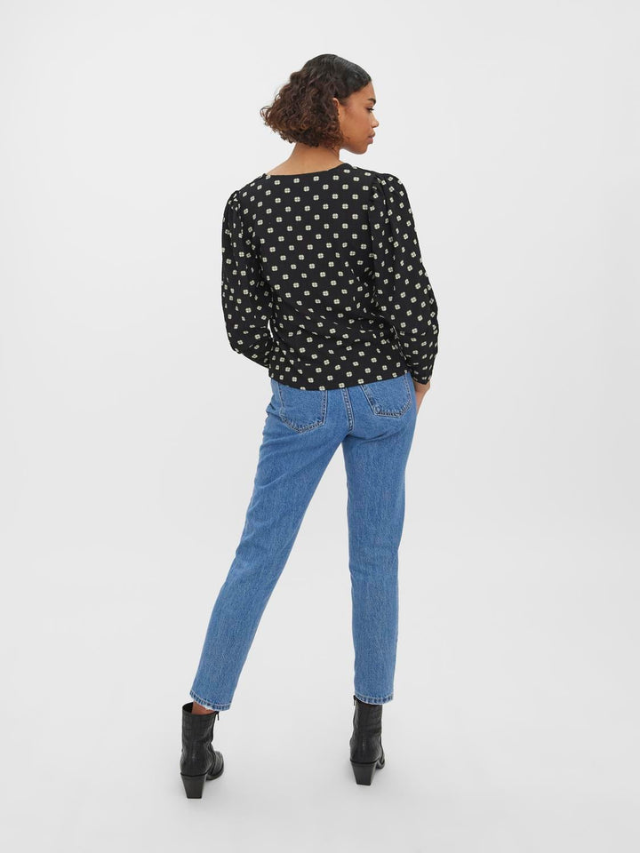 VERO MODA VMGINA LS TOP WVN zwart dessin – damesblouse