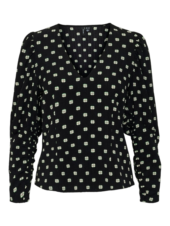 VERO MODA VMGINA LS TOP WVN zwart dessin – damesblouse