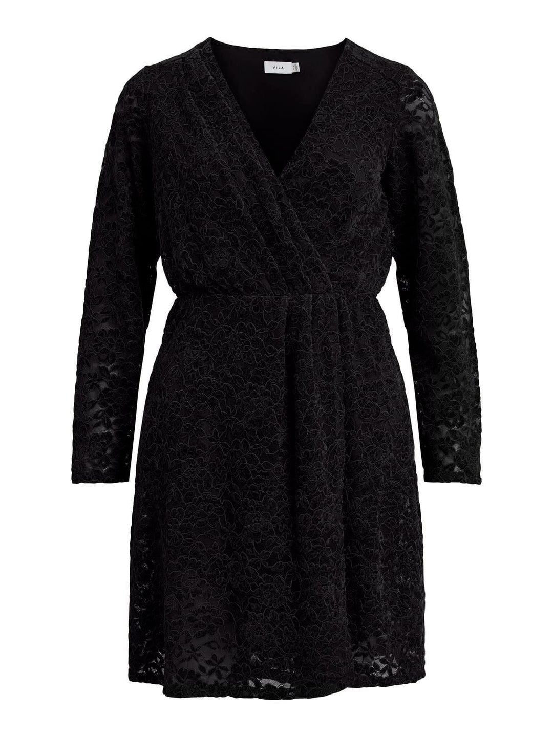 Vila VIBEAUT LACE V-NECK L/S DRESS – dames jurk zwart