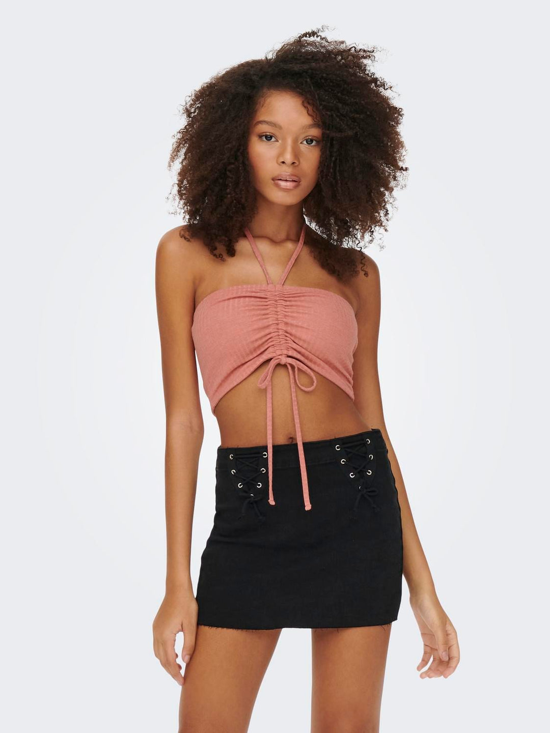 Only ONLEMMA HALTERNECK ROUCHING TOP NN – dames singlet - Zalm/peach
