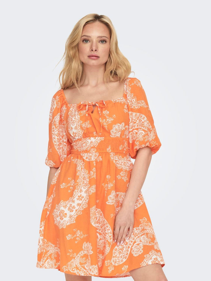 Only ONLBELLA LINEN jurk oranje dessin – dames