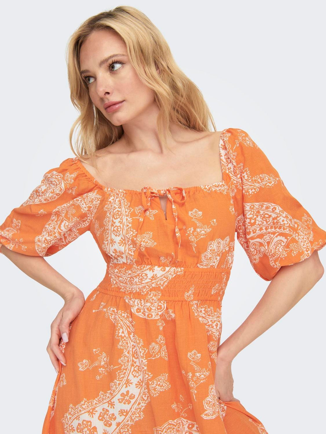 Only ONLBELLA LINEN jurk oranje dessin – dames
