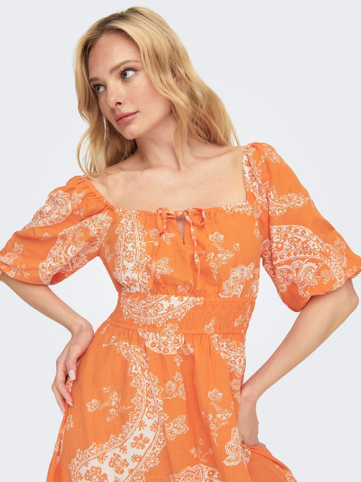 Only ONLBELLA LINEN jurk oranje dessin – dames