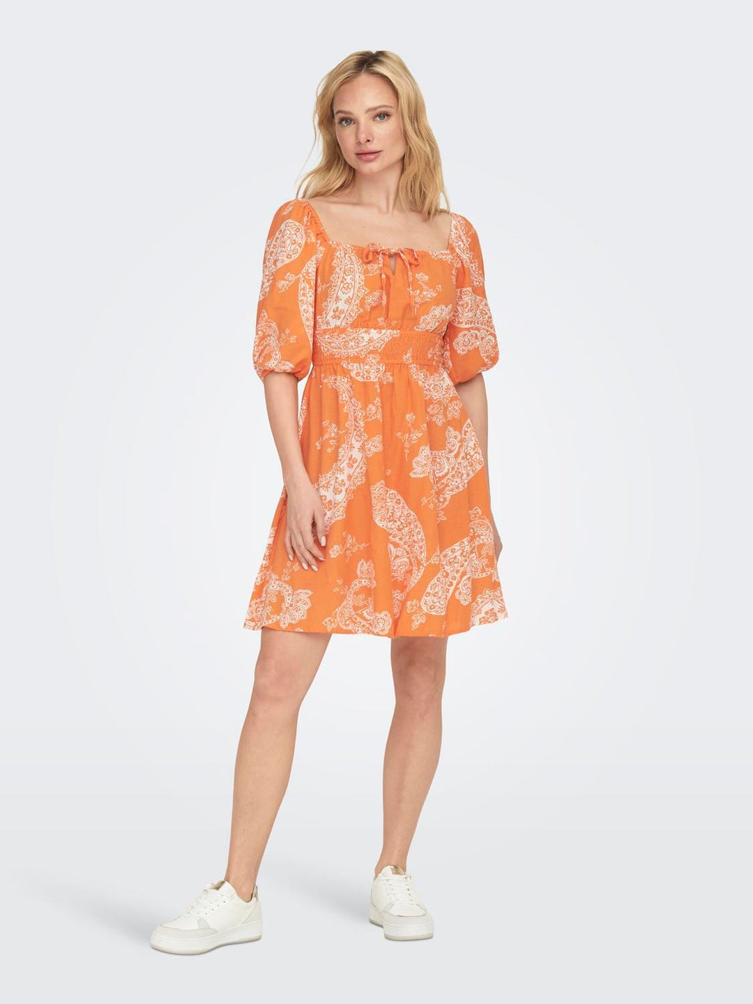 Only ONLBELLA LINEN jurk oranje dessin – dames