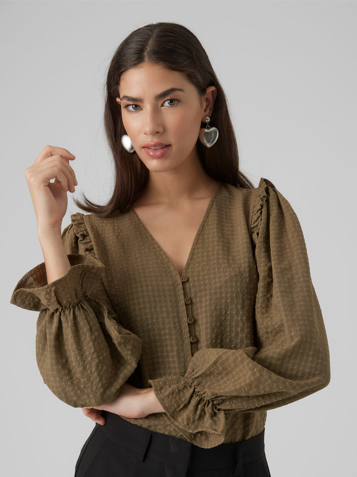 VERO MODA blouse l/m dames groen dessin – 10298873 Karin