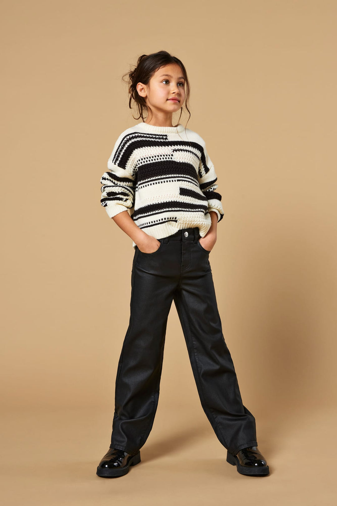 KIDS ONLY KOGJUICY-NYA WIDE COATED PANT zwart – meisjes