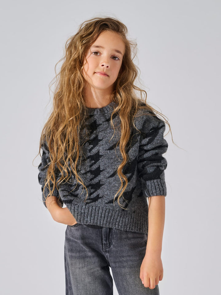 Kids Only KOGPEPPY LS JQ ONECK KNT trui meisjes zwart dessin