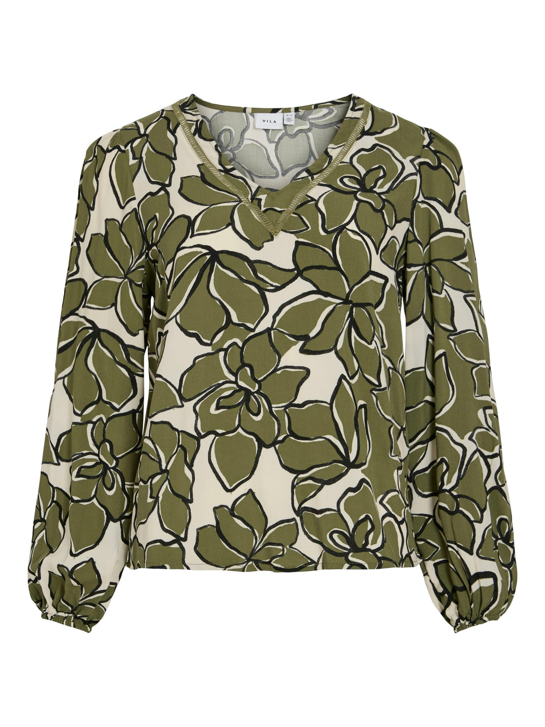 Vila 14103116 Mara top l/m dames - groen dessin