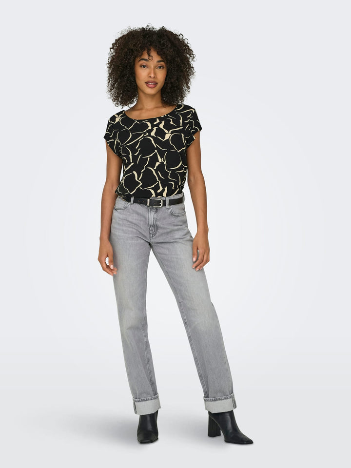 Only ONLVIC S/S AOP TOP NOOS WVN - dames blouse zwart dessin