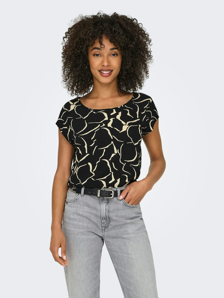 Only ONLVIC S/S AOP TOP NOOS WVN - dames blouse zwart dessin