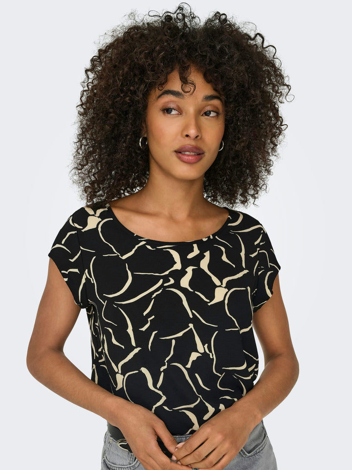 Only ONLVIC S/S AOP TOP NOOS WVN - dames blouse zwart dessin