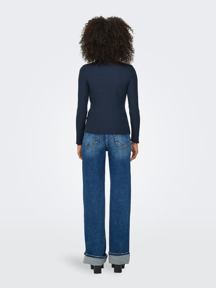 Only 15180040 Emma top l/m dames rafblauw