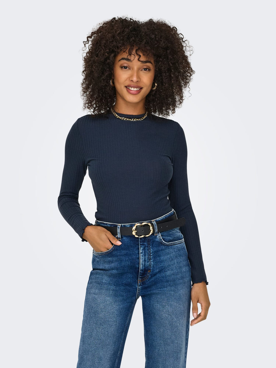 Only 15180040 Emma top l/m dames rafblauw
