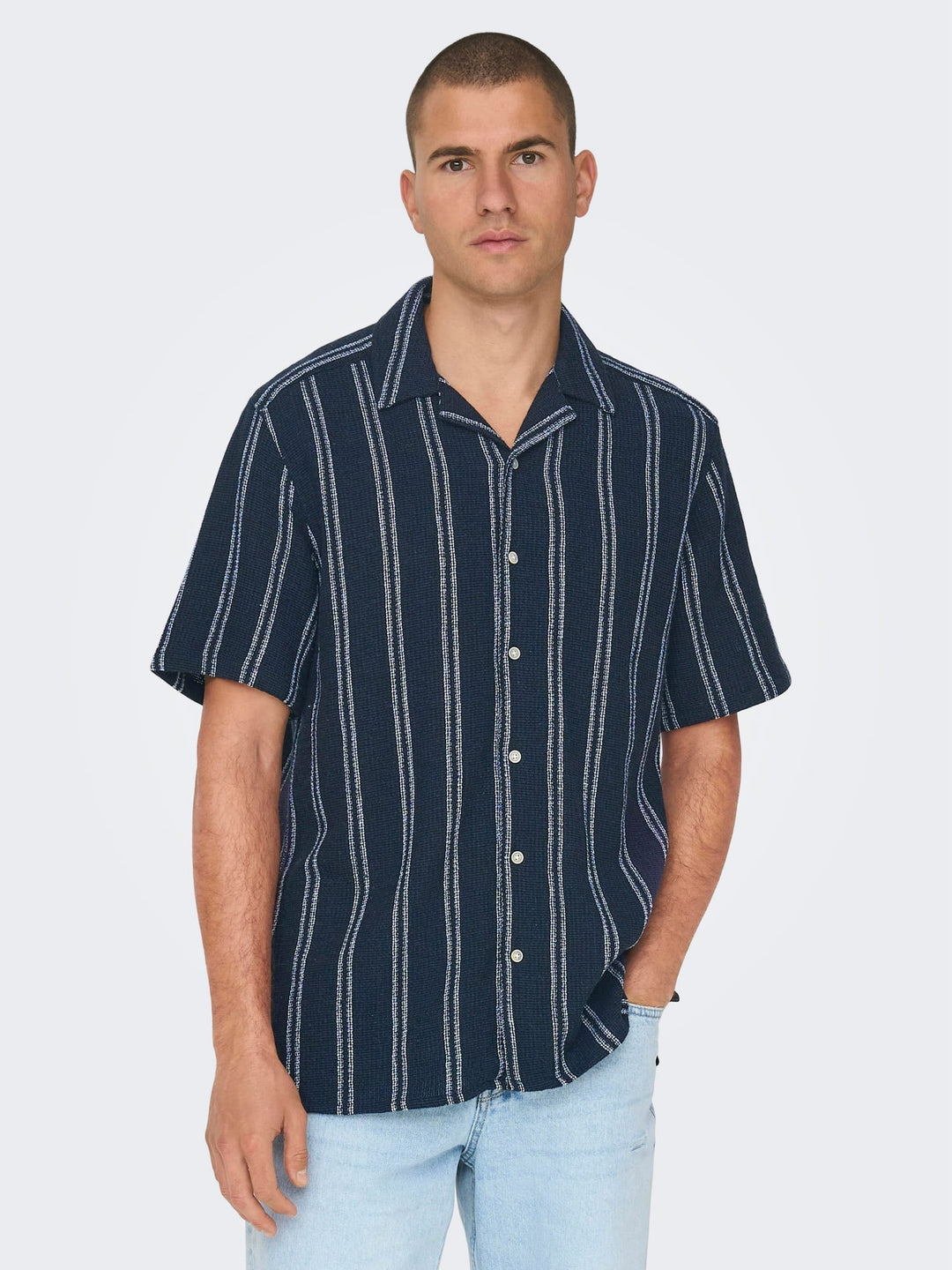 ONLY & SONS Trev overhemd k/m heren - blauw dessin