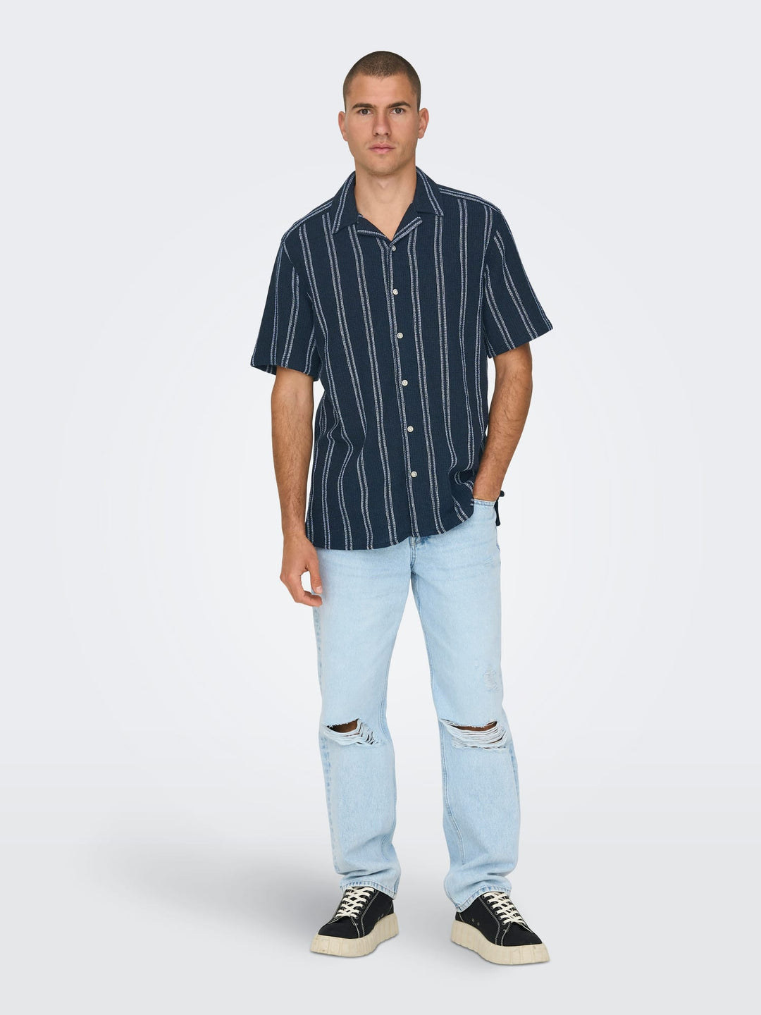 ONLY & SONS Trev overhemd k/m heren - blauw dessin