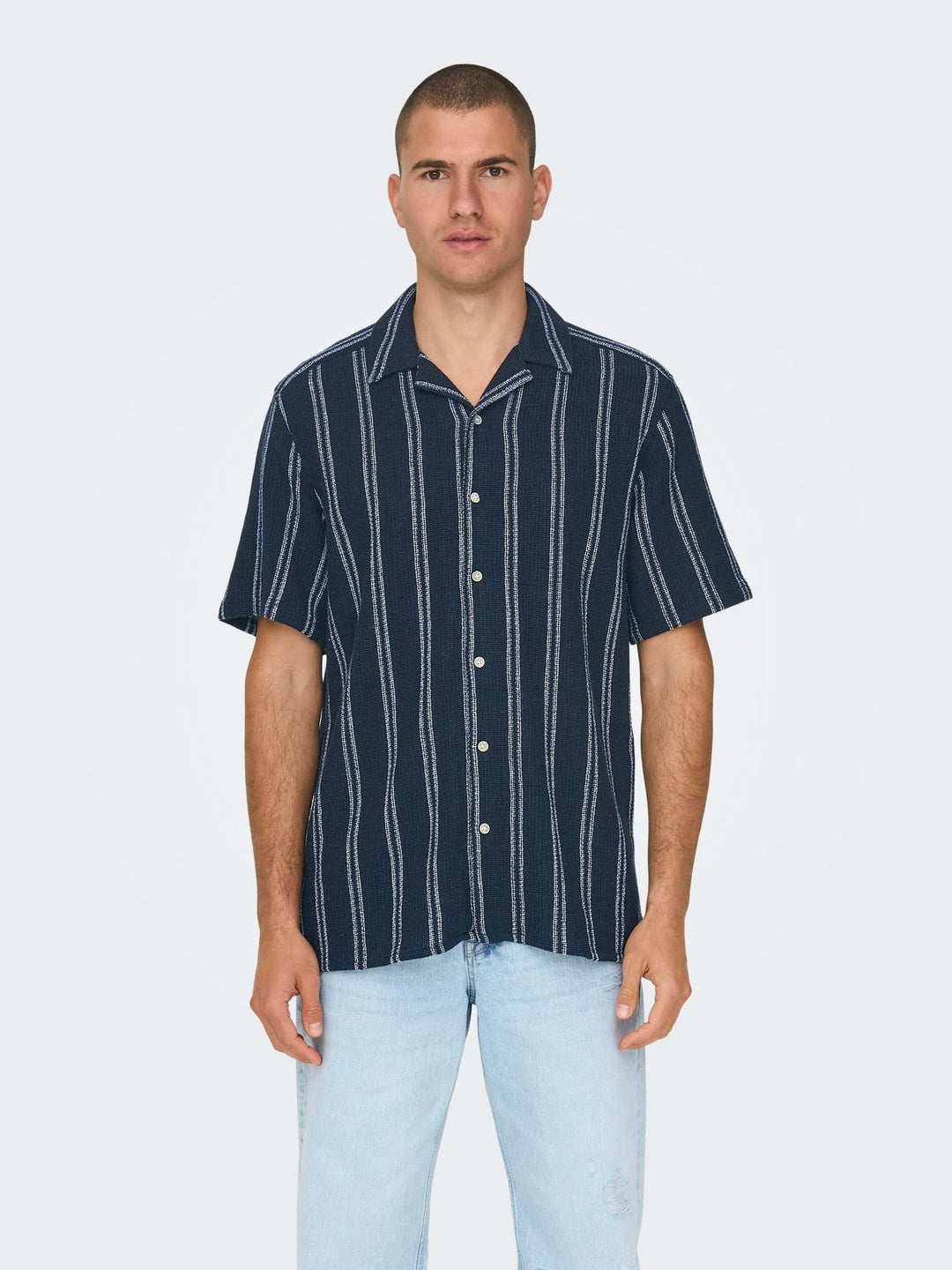 ONLY & SONS Trev overhemd k/m heren - blauw dessin