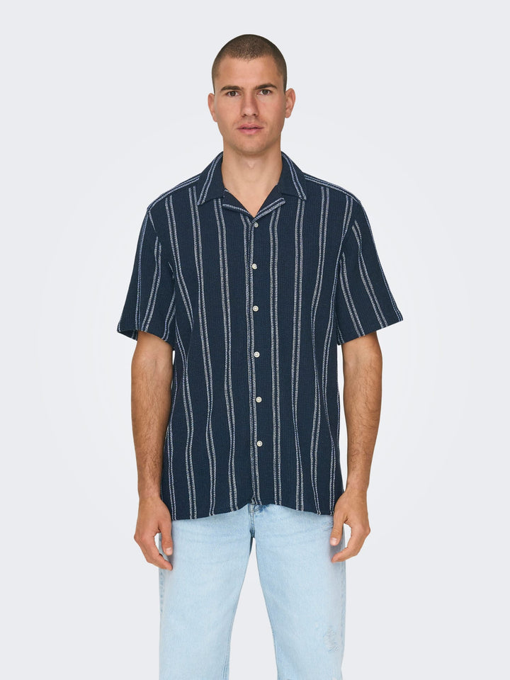 ONLY & SONS Trev overhemd k/m heren - blauw dessin