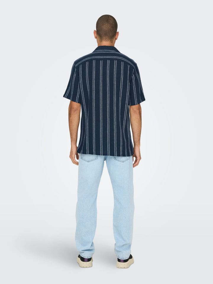 ONLY & SONS Trev overhemd k/m heren - blauw dessin