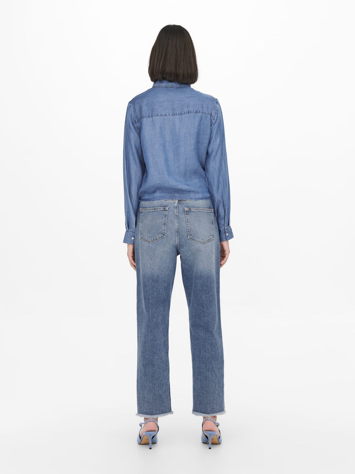 Jacqueline de Yong JDYJASPER L/S KNOT SHIRT – dames blouse - Blue Denim
