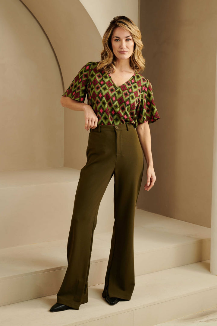 Lofty Manner Blouse Naila - dames blouse groen dessin