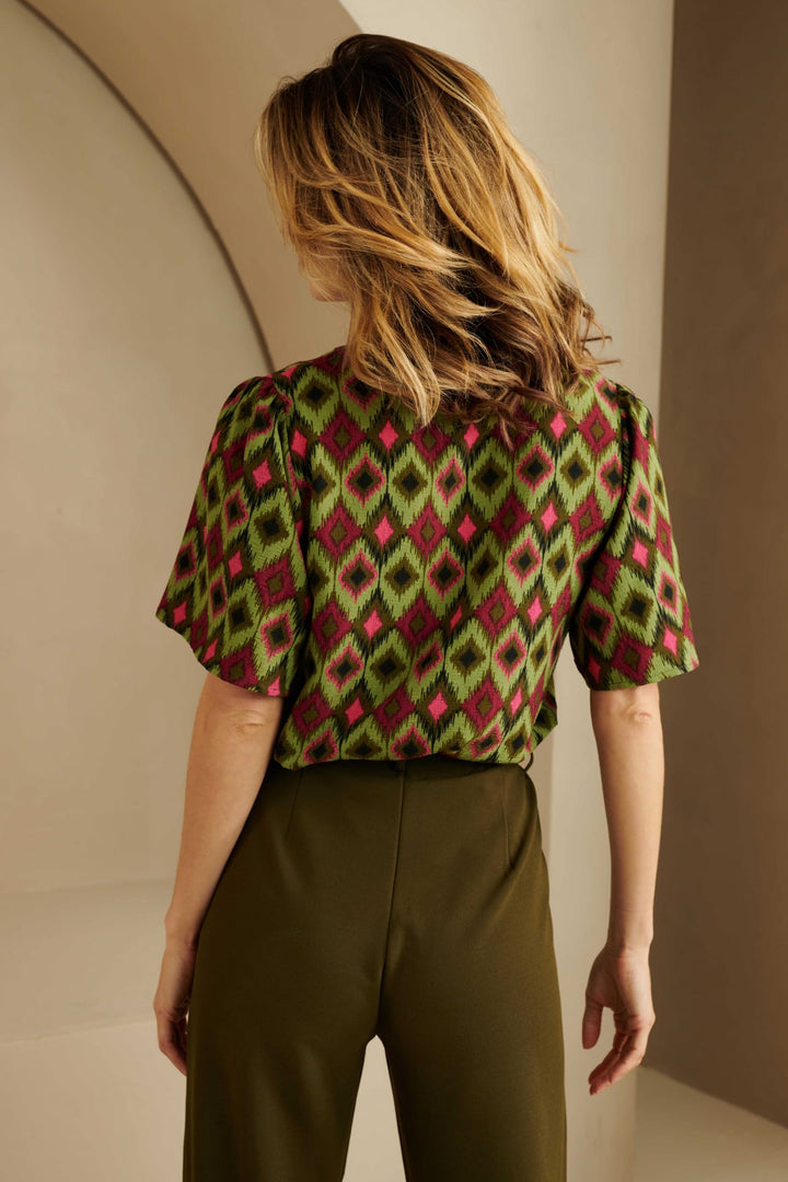 Lofty Manner Blouse Naila - dames blouse groen dessin