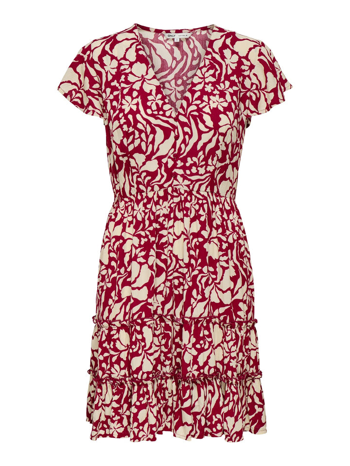 Only 15320419 Claudette jurk kort rood dessin – dames