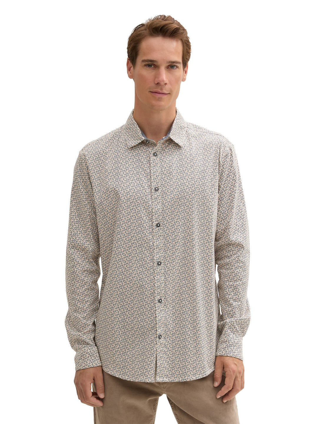 Tom Tailor 1043800 overhemd l/m ecru dessin – heren