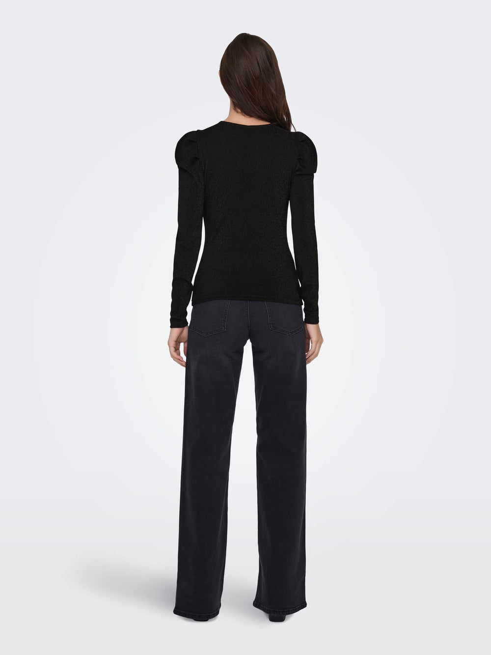 Only ONLRICH L/S GLITTER PUFF TOP - dames t-shirt zwart