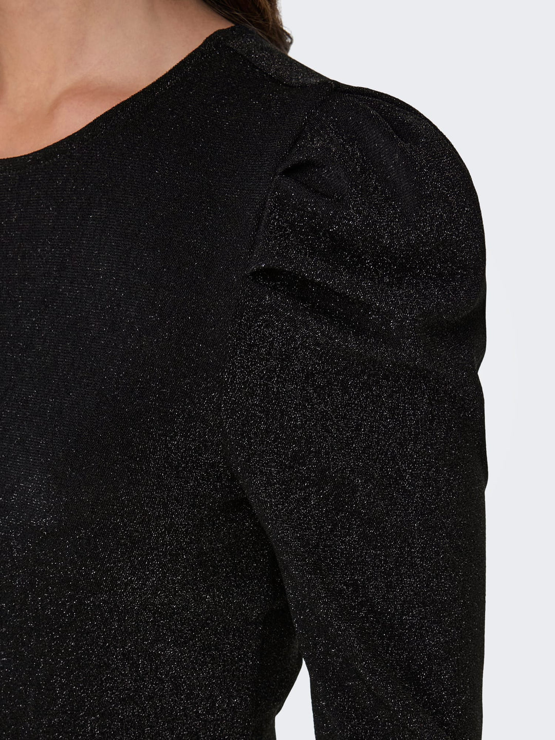 Only ONLRICH L/S GLITTER PUFF TOP - dames t-shirt zwart