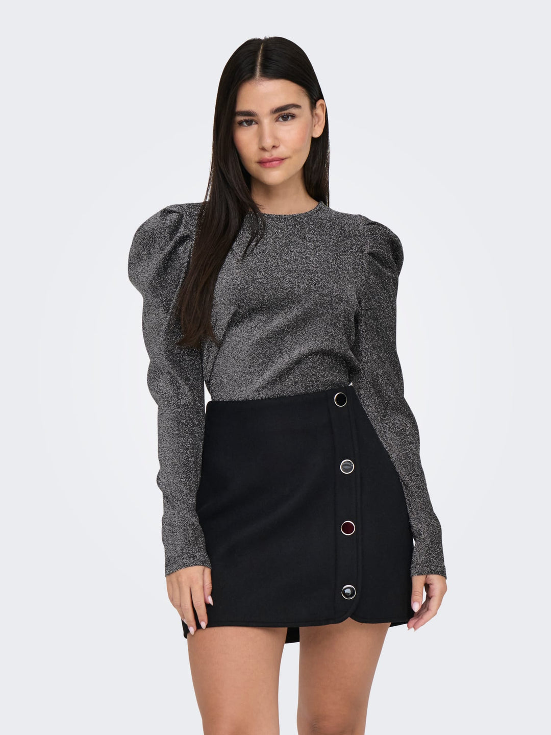 Only ONLRICH L/S GLITTER PUFF TOP – dames t-shirt - Zilverkleurig