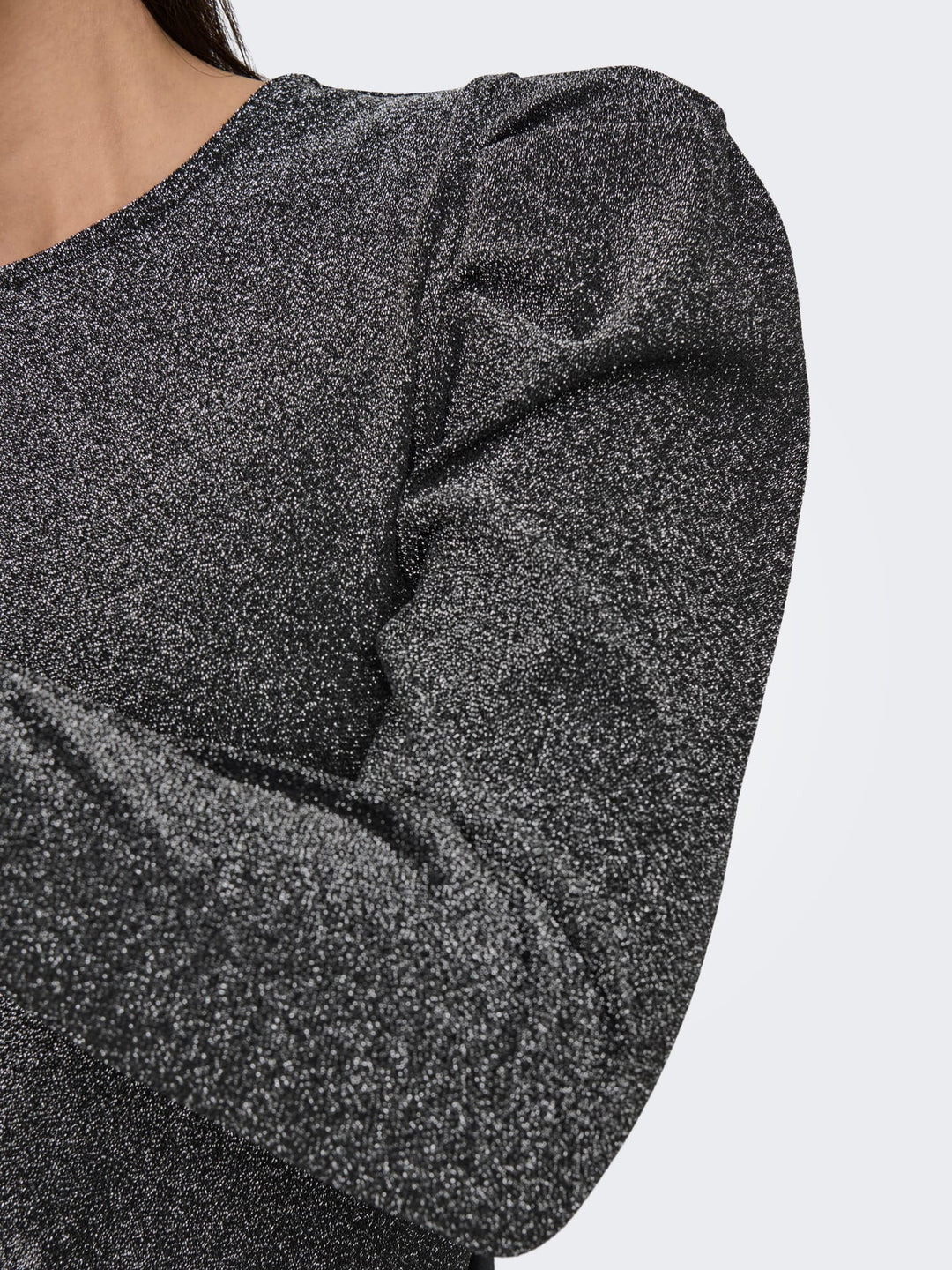 Only ONLRICH L/S GLITTER PUFF TOP – dames t-shirt - Zilverkleurig