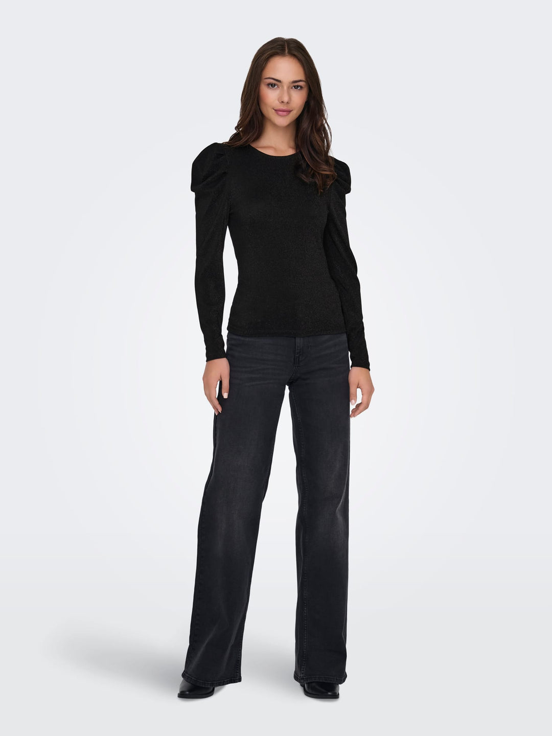Only ONLRICH L/S GLITTER PUFF TOP - dames t-shirt zwart