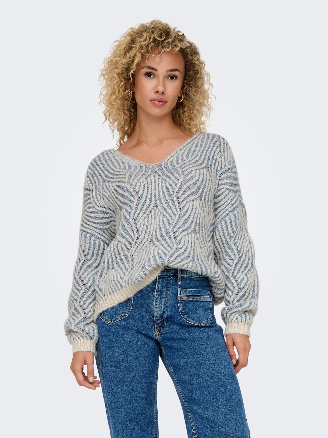 Only Elin trui ecru dessin – dames gebreide pullover
