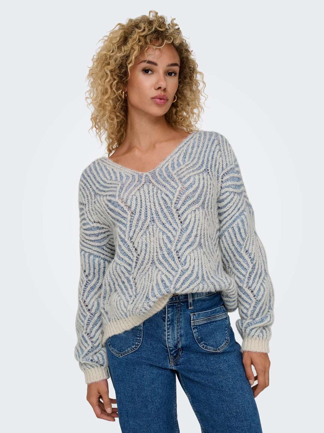 Only Elin trui ecru dessin – dames gebreide pullover