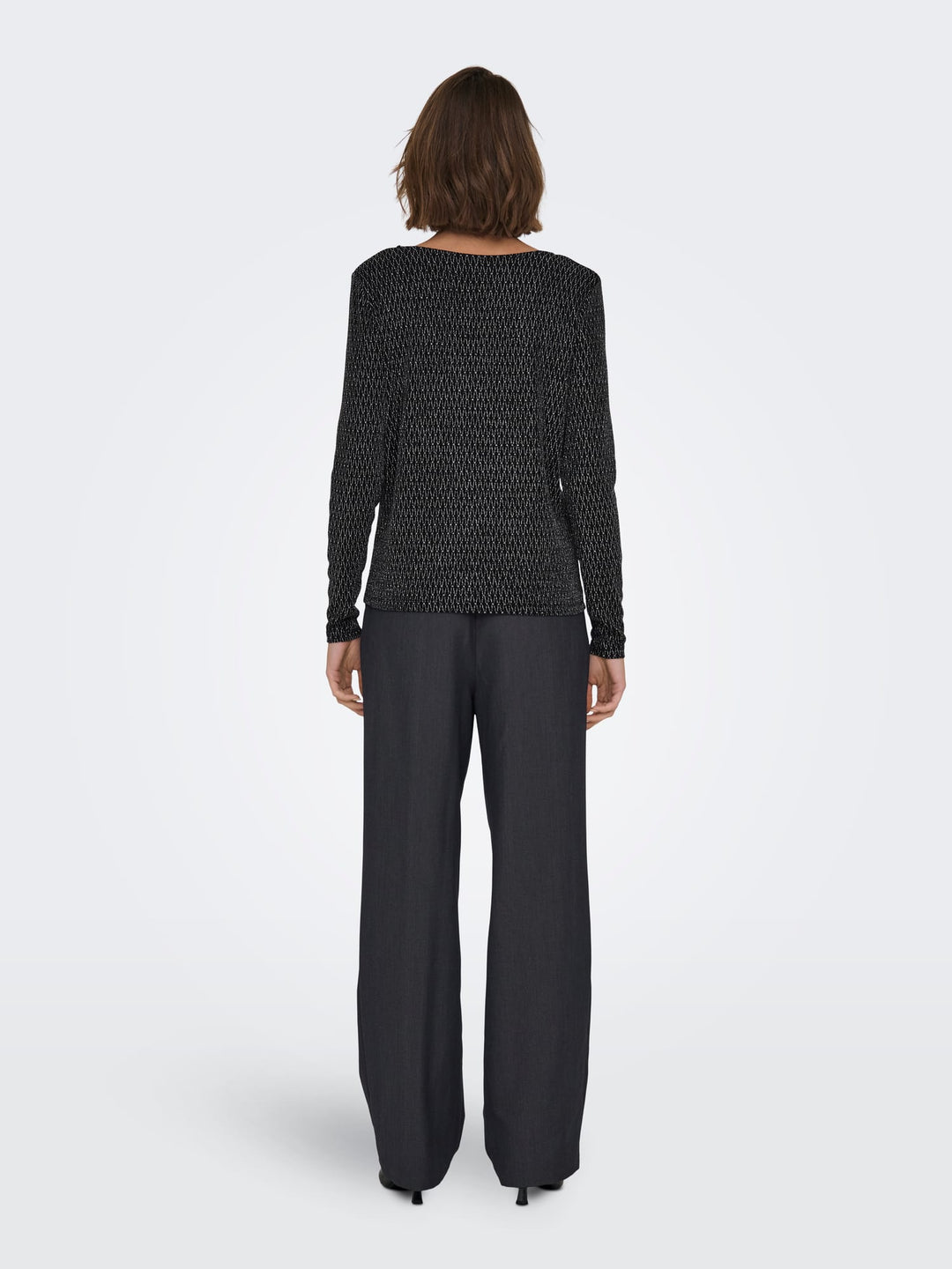 Only ONLCAROL L/S 2-WAY GLITTER MIX TOP – dames top - Zwart Dessin