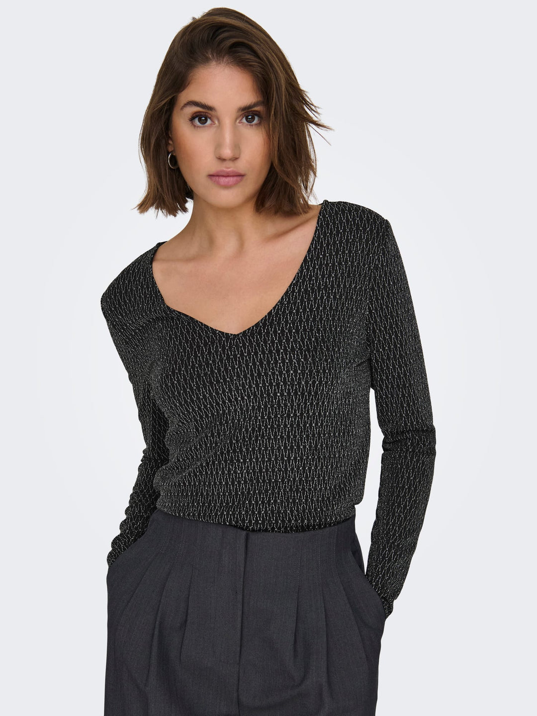 Only ONLCAROL L/S 2-WAY GLITTER MIX TOP – dames top - Zwart Dessin