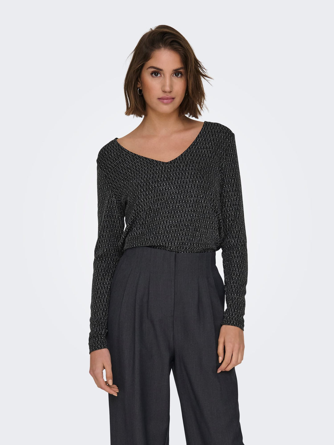 Only ONLCAROL L/S 2-WAY GLITTER MIX TOP – dames top - Zwart Dessin