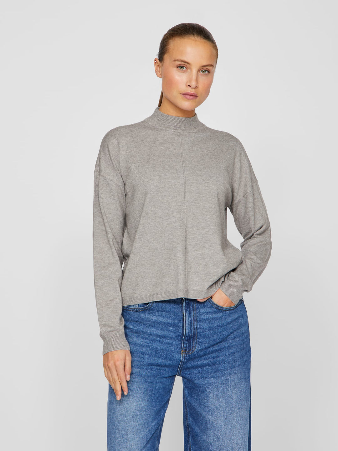 Vila VIAMANDA L/S KNIT TOP grijs melee – dames trui