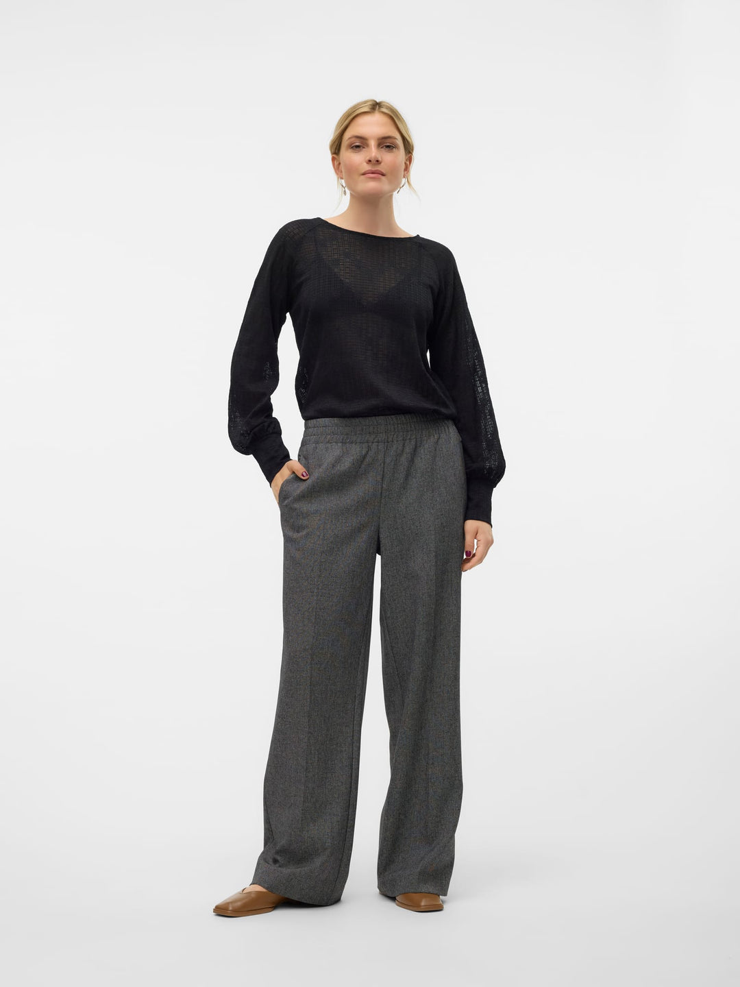VERO MODA VMANNI MW WIDE PULL UP PANT antraciet – dames - L34