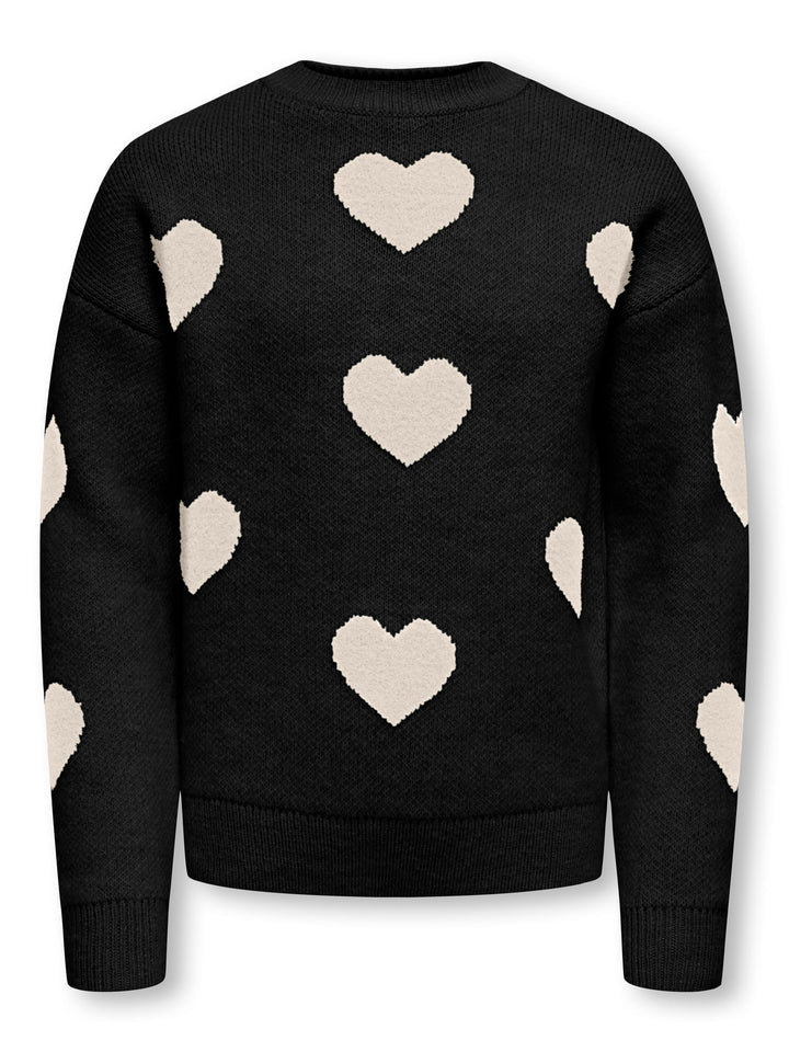 Kids Only KOGNAJA L/S FLOWER PULLOVER KNT – meisjes trui - Zwart Dessin