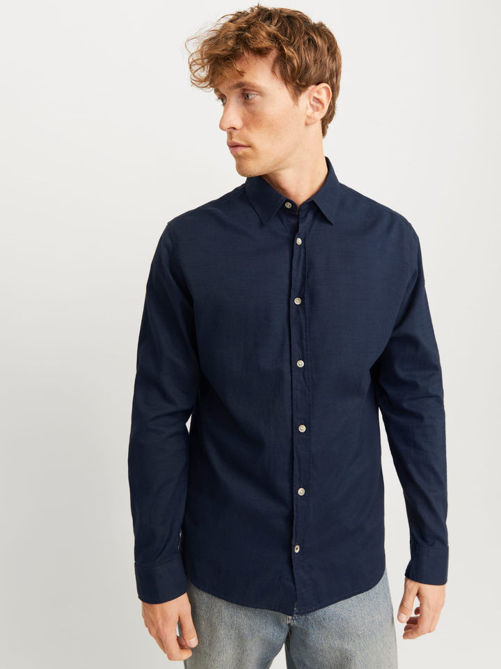 Jack & Jones JJPIERRE SLUB SHIRT LS – heren overhemd - Navy