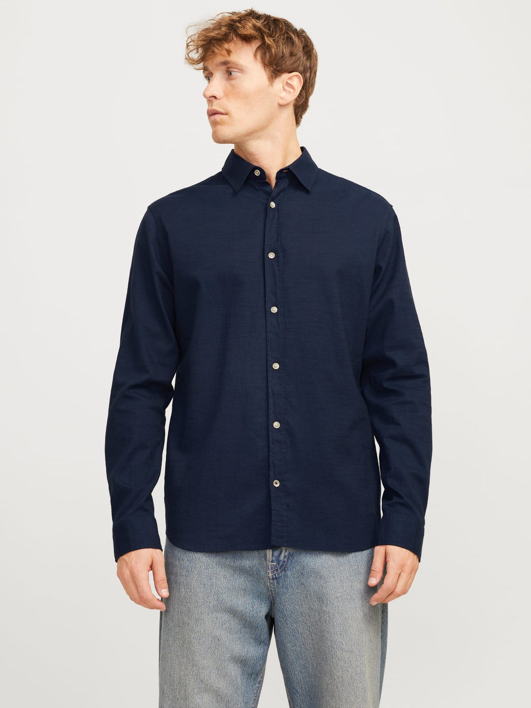 Jack & Jones JJPIERRE SLUB SHIRT LS – heren overhemd - Navy