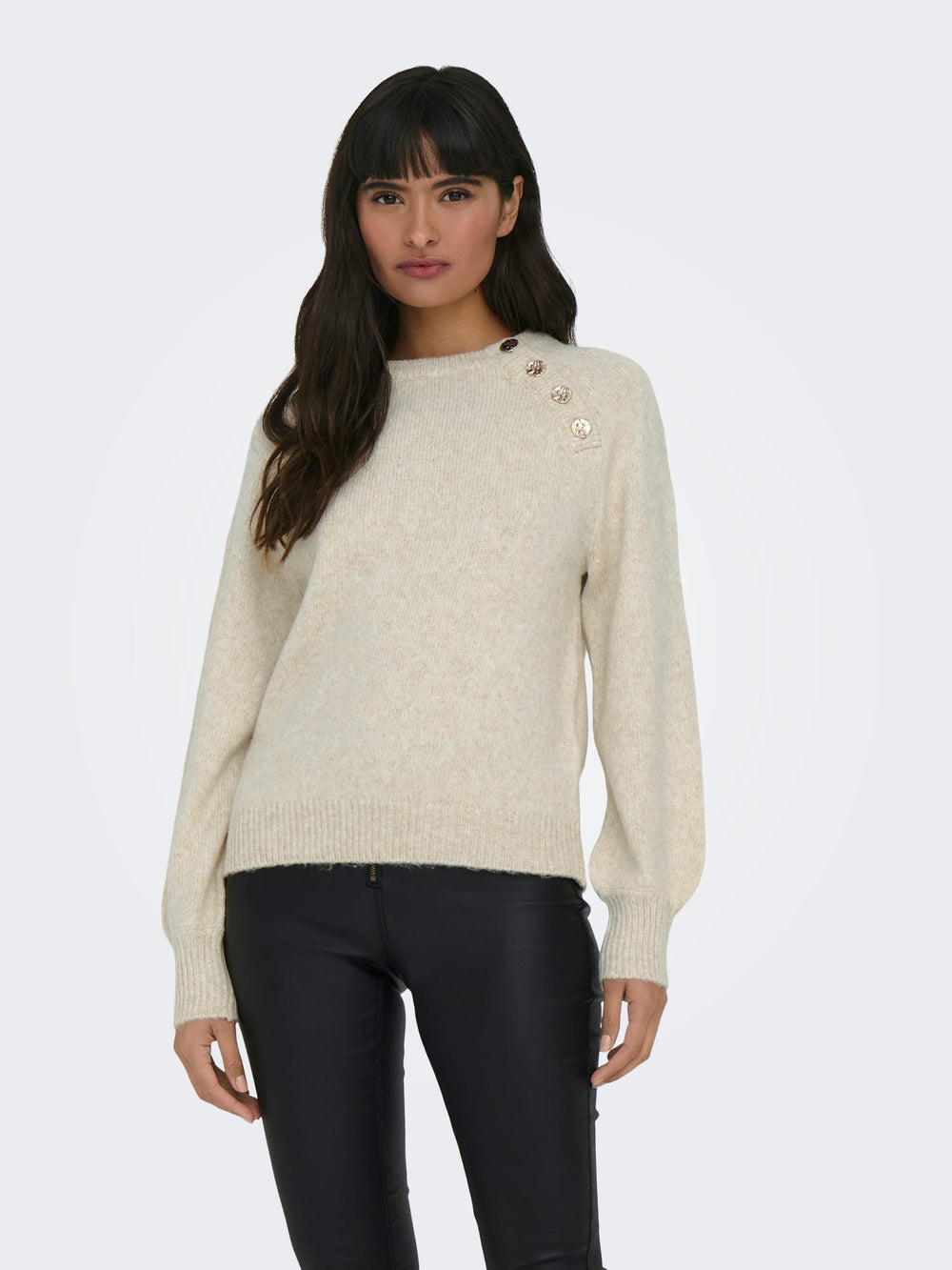Only trui dames beige – ONLEMMA LS BUTTON ONECK KNT NOOS