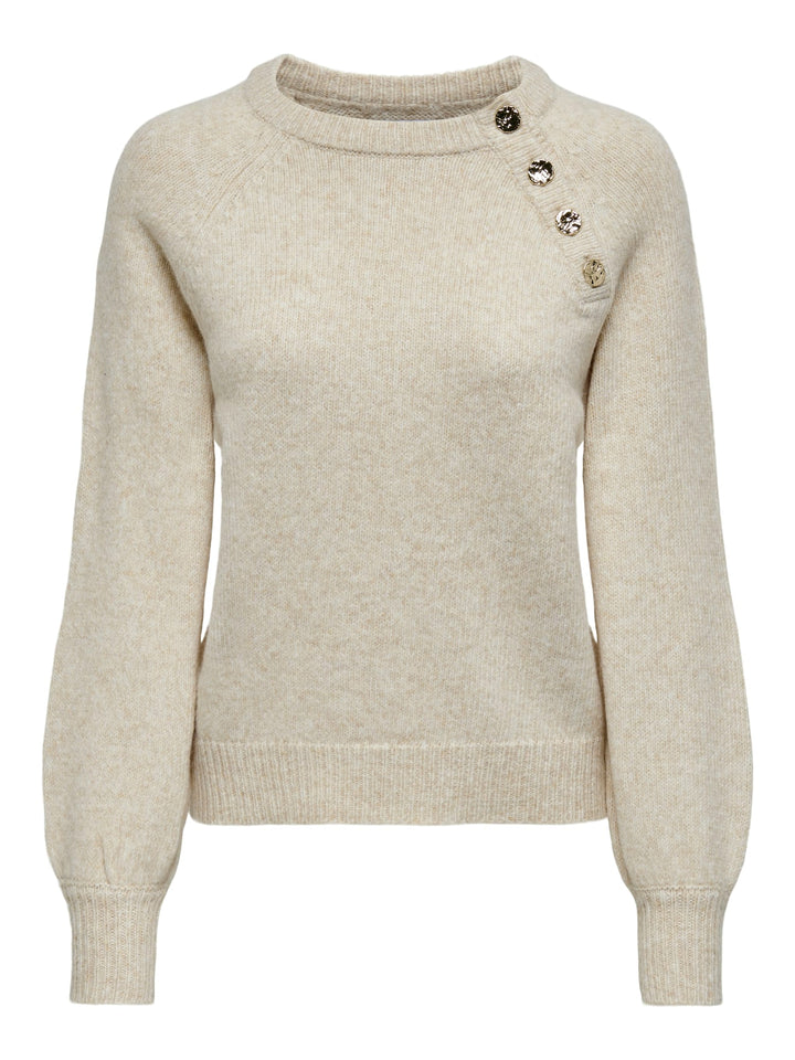 Only trui dames beige – ONLEMMA LS BUTTON ONECK KNT NOOS