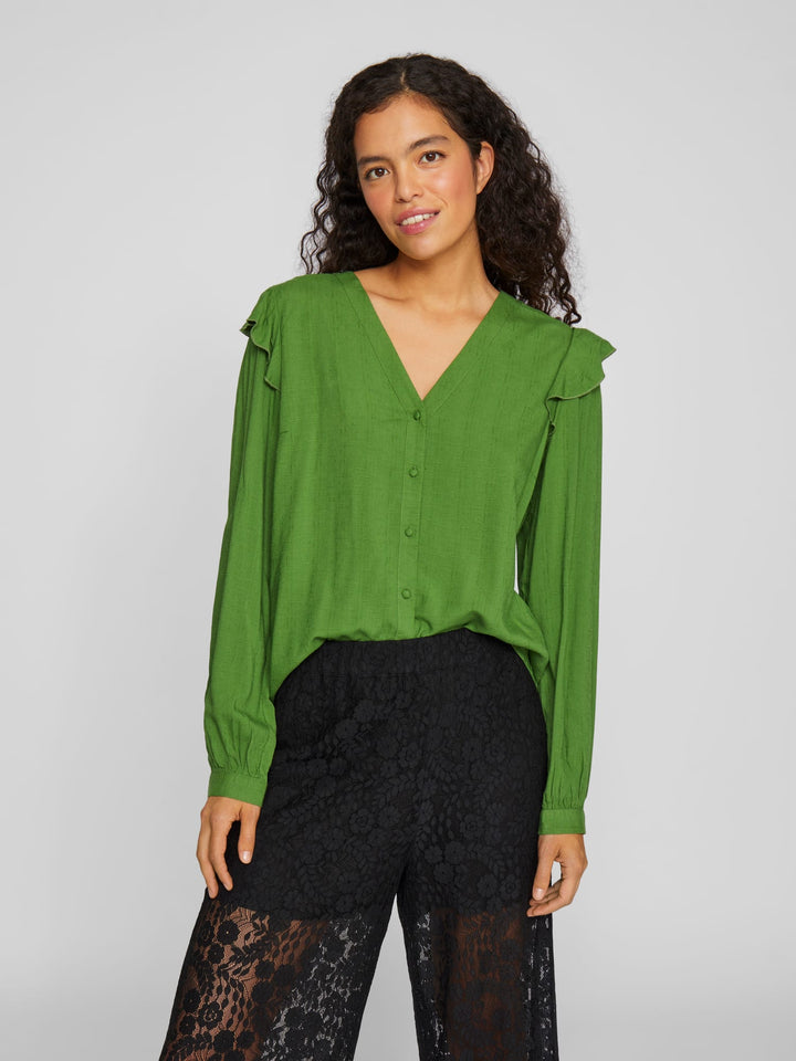 Vila VIDESTINA V-NECK L/S TOP groen – dames blouse