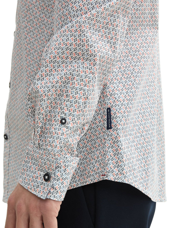 Tom Tailor 1045935 overhemd l/m ecru dessin – heren